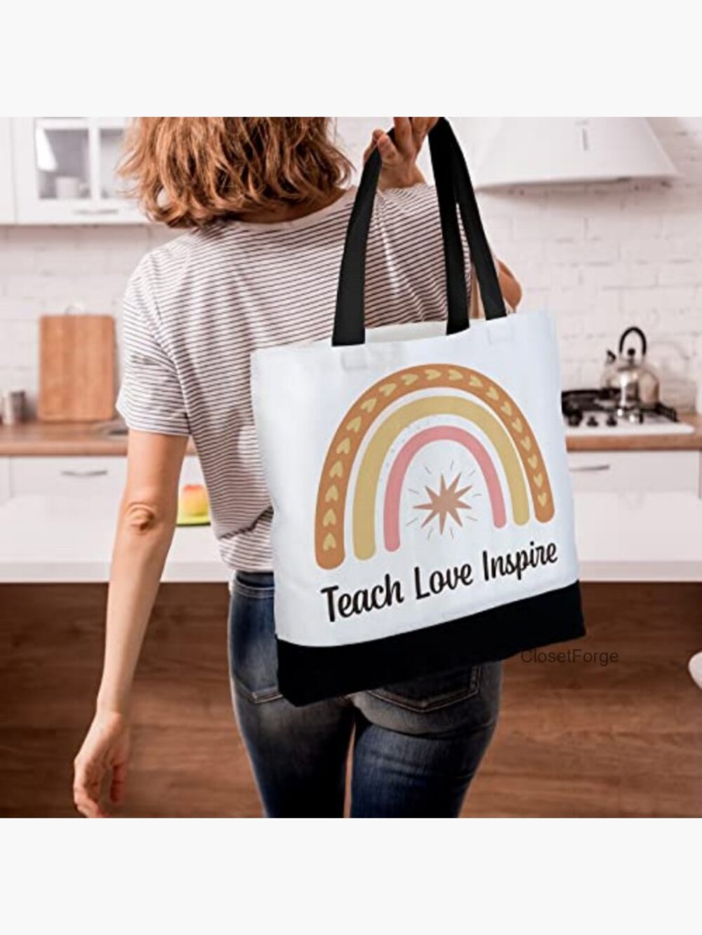 Set of 2 Teacher Tote Bags Canvas Reusable Grocery Shopping Bags - Picture 3 of 7